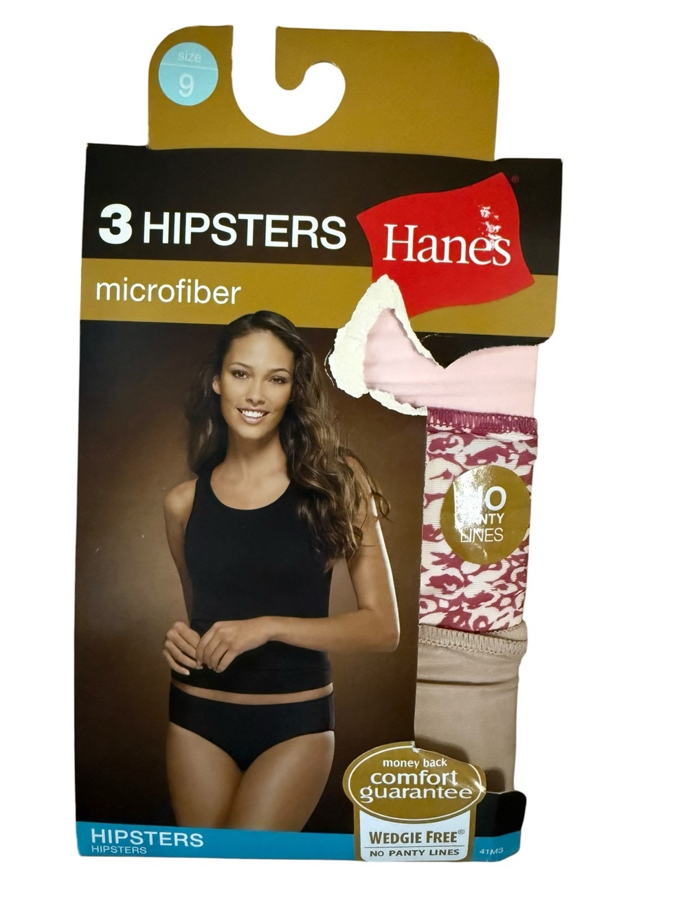 Hanes Microfiber Hipster 3 Pack Panties Size 9 Pink Tan Print Vintage #41M3WP
